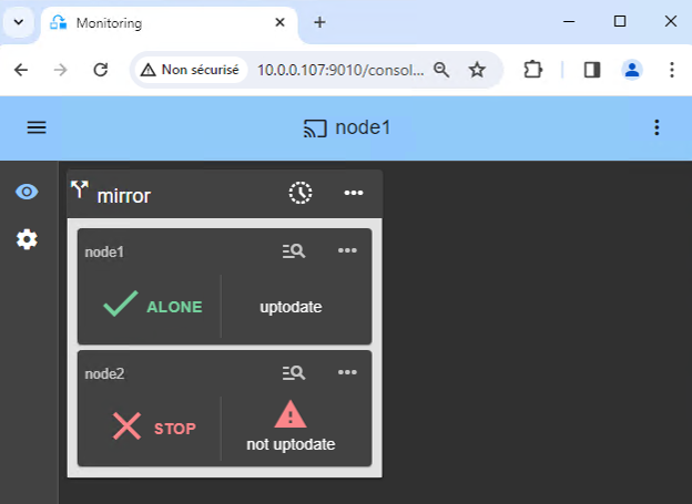 The first Docker node starts as primary and becomes ALONE
