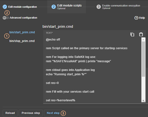 SafeKit web console image
Edit the module scripts using the module configuration wizard
