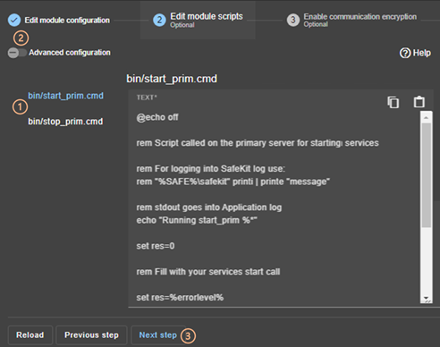 SafeKit web console image
Edit the module scripts using the module configuration wizard