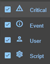 SafeKit web console image
List of the different message levels in the module log and their associated icons, displayed in the Logs tab