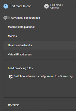 Image de la console web SafeKit
Éditer la configuration du module ferme avec une adresse IP virtuelle, des règles d'équilibrage de charge pour UDP et le basculement automatique, via l'assistant de configuration du module